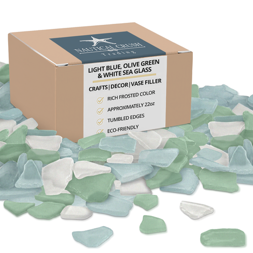 Sea Glass | 22oz Light Blue Olive & White Tumbled Sea Glass Decor | Bulk Seaglass Pieces for Beach Wedding Decor & Crafts