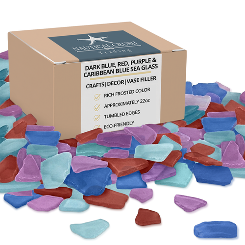 Sea Glass Craft - Beach Glass Craft - Blue Red & Purple - Sea Glass Décor - Sea Glass Vase Filler - Sea Glass Crafting - Bag of Sea Glass - Craft Glass - Vase Fillers Glass (22 Ounces)