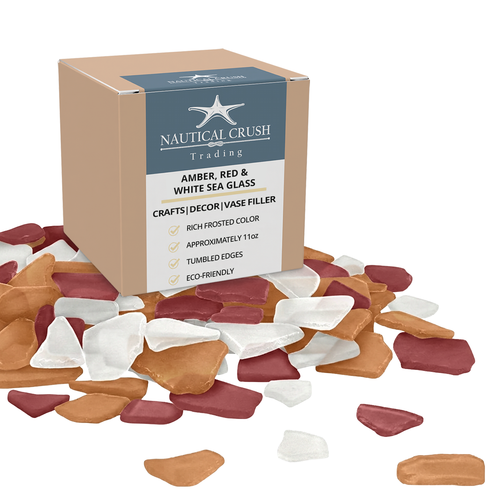 Sea Glass | 11oz Tumbled Sea Glass Decor | Bulk Seaglass Pieces for Beach Wedding Decor & Crafts | Plus Free Nautical eBook by Joseph Rains (Amber Brown, Red, Frosted White)