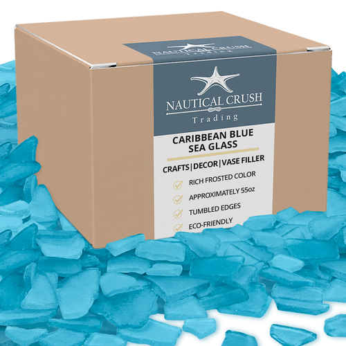 Nautical Crush Trading Sea Glass | Caribbean Blue Colored Sea Glass Mix | 55 Ounces of Sea Glass for Art Crafts and Decor | Sea Glass Bulk