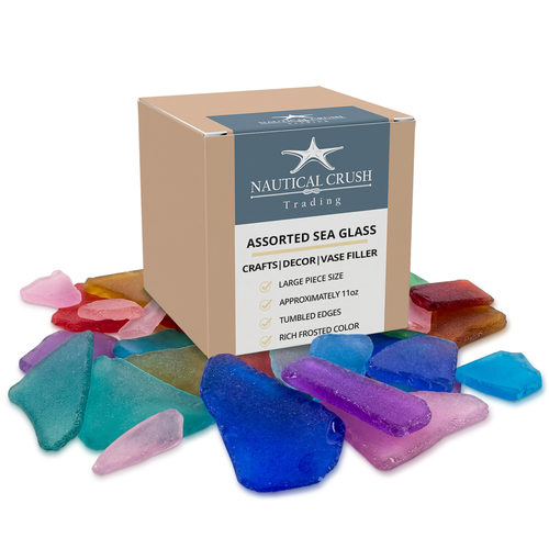 Nautical Crush Trading Sea Glass Craft - 11 Ounces Large Assorted Mix - Beach Glass Craft - Sea Glass Décor - Sea Glass Vase Filler - Sea Glass Crafting - Bag of Sea Glass - Craft Glass
