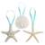 Shell Ornaments 3 Pack Hanging Knobby Starfish, Finger Starfish, & Sand Dollar w/Turquoise Ribbon Christmas Ornaments for Tree