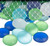 Flat Marbles Vase Filler - 0.68 Lb (70 pcs) Aqua White Cobalt & Green Glass Pebble Vase - Clear Glass Stones for Vases - Flat Glass Marble for craft and Home décor - Aquarium Glass Marble filler