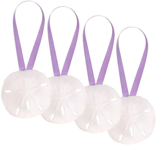 Sand Dollar Ornaments 4 Natural Sand Dollars 3 with Purple Ribbon