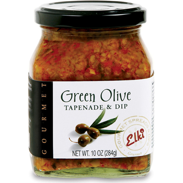 Mediterranean vegetables, imported olives, and spices. Hearty texture and robust flavor.
Imported green olives, flame roasted red peppers, tomatoes, onions, fresh garlic and basil, and a touch of Dijon mustard – Elki’s Green Olive Tapenade is miles ahead of other tapenades you’ll find on the market.
Suggested Uses: The beautiful, bold combination of sunny warm flavors and hearty texture make it an exciting addition to simple cheese and crackers and a fabulous filling for baked or grilled meats. Spread on crusty French bread or ELKI crackers. In hot or cold pasta dishes, use on seafood, grilled meats or vegetables. This 100% all-natural tapenade also makes a wonderful gift.