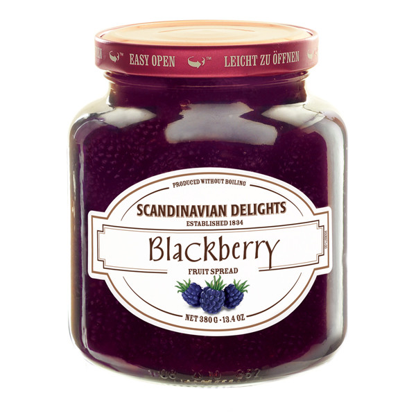 Dark in color and smooth in flavor and texture, ELKI's Scandinavian Delight Blackberry Spread has sun-ripened, delicious berries.  Each jar of Elki's Scandinavian Delights Blackberry Spread contains large pieces of blackberries bursting with fresh tasting flavor.  Makes a wonderful topping on cheesecake, ice cream, bread, bagels and English muffins