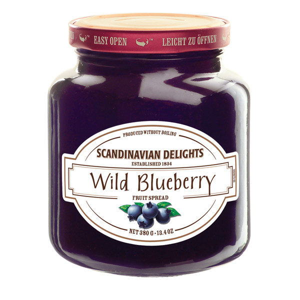 Unsprayed, from the pure North Scandinavian forests. These berries have a unique, strong flavor as they grow close to the polar circle with daylight 24 hours a day.  Scandinavian Delight Wild Blueberries are also much smaller and more flavorful than the blueberries grown in the United States.  Elki's Scandinavian Delights Wild Blueberry fruit spread has maintained it's excellent reputation for it's superior quality and fresh taste.  Wonderful baked in the middle of muffins as a fresh scrumptious filling, superb on ice cream, cheesecake, pancakes and waffles.
