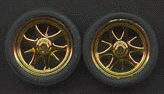 Daggers Gold Rims w/Tires (4) 1/24-1/25 Pegasus