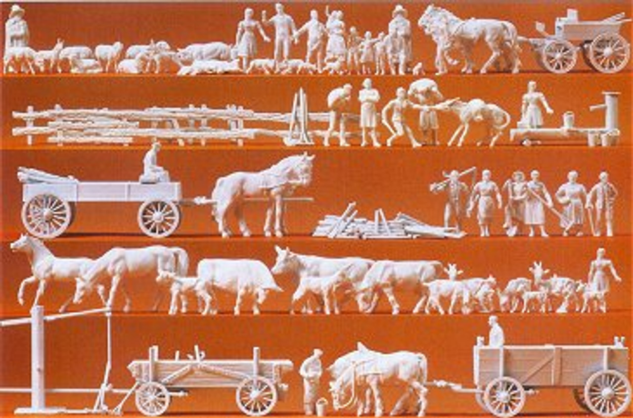Unpainted Farm Figures, Animals & Accessories (120) (Kit) HO Scale