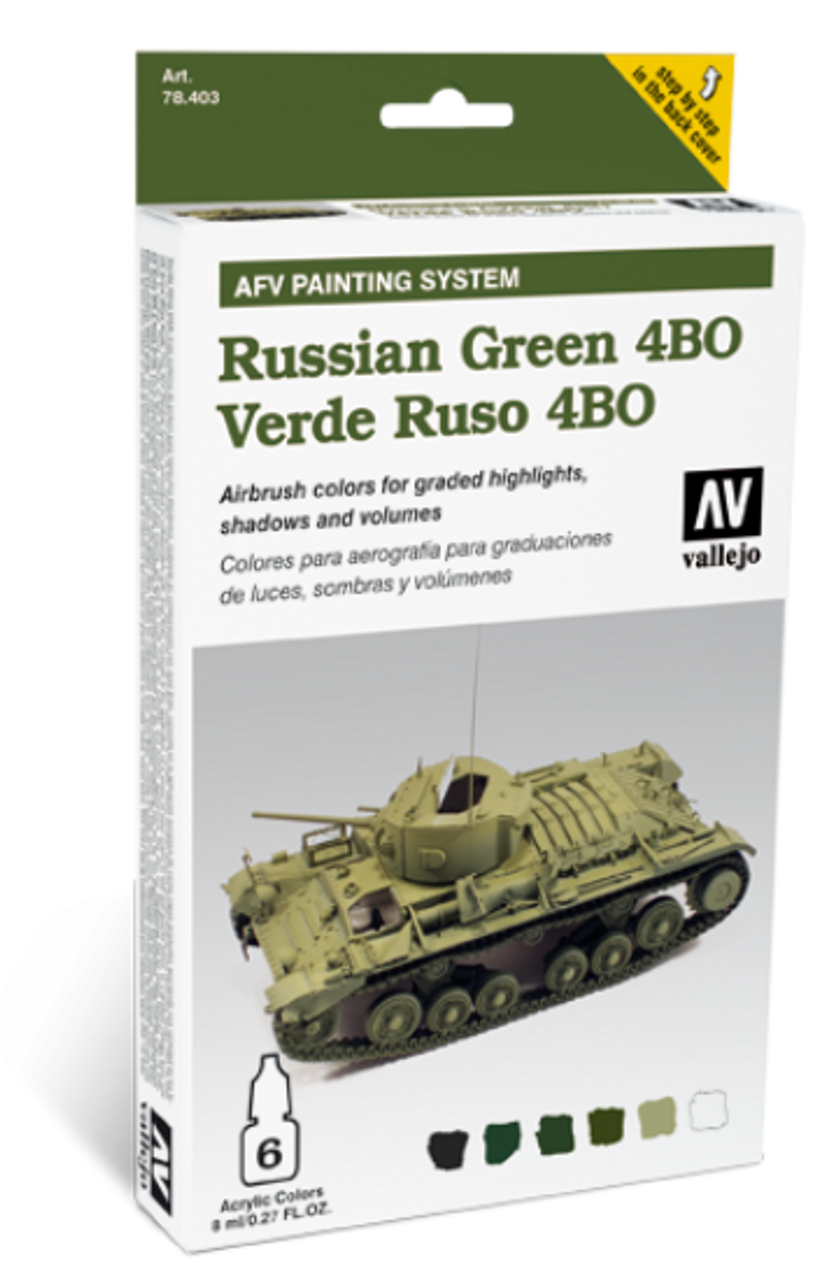 AFV Russian Green 4BO Paint Set (6 Colors) Vallejo Paint