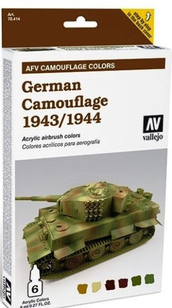 German Camouflage 1943-44 AFV Paint Set (6 Colors) Vallejo Paint