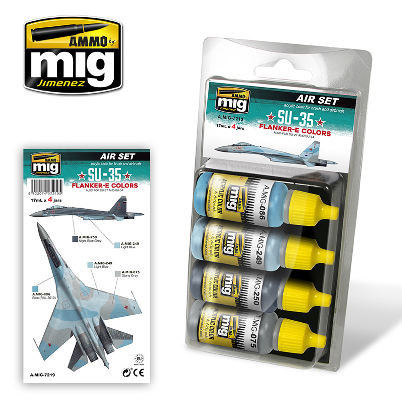 SU-35 Flanker-E Colors Acrylic Paint Set (4 colors) AMMO by Mig Jimenez