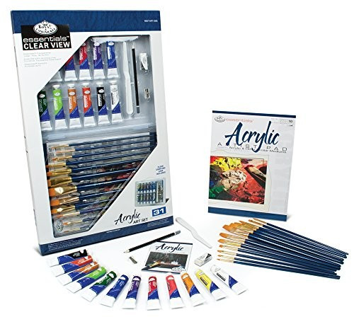 Essentials Acrylic Deluxe Art Set in Clearview Case (31pc) Royal