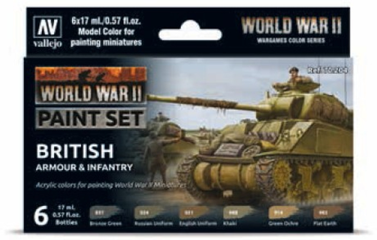 Vallejo Paint 17ml Bottle WWII British Armour & Infantry Wargames Paint Set  (6 Colors) 