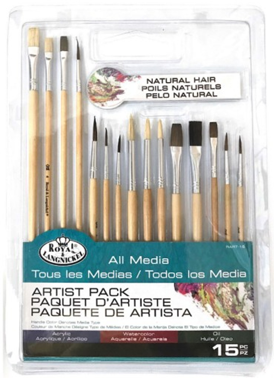 Assorted All Media Taklon Beginner Art & Craft Brushes 15pc Value