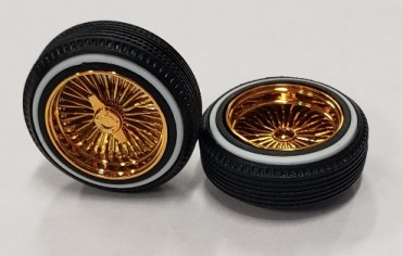 Dz's Style Gold Shallow Rims w/Whitewall Tires (4) 1/24-1/25 Pegasus
