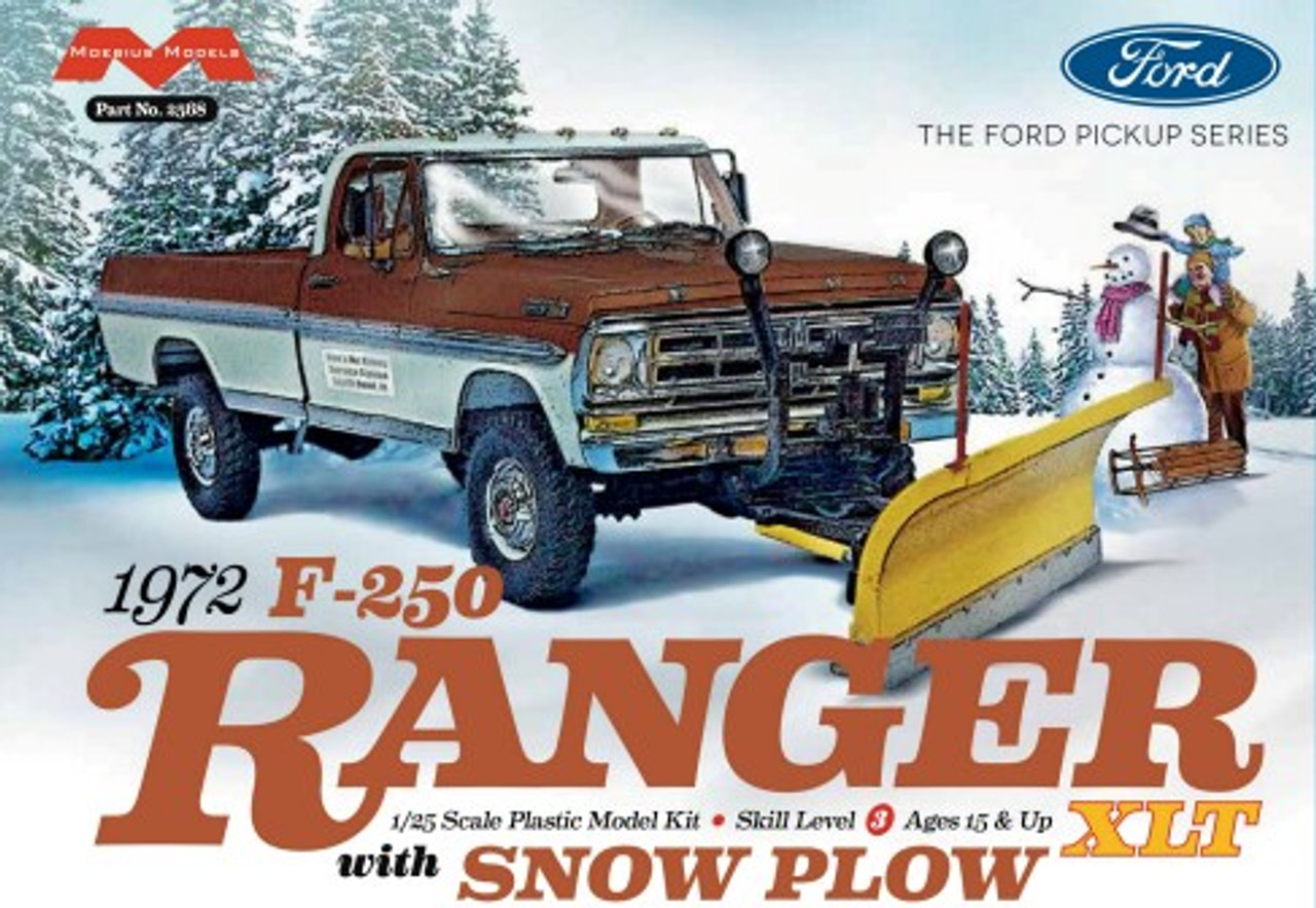 1972 Ford F250 Ranger XLT Pickup Truck w/Snow Plow 1/25 Moebius