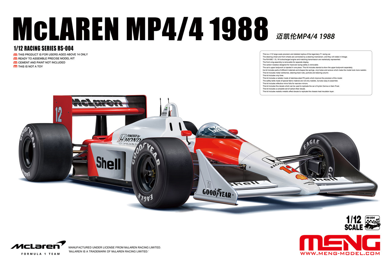 1988 McLaren MP4/4 Formula 1 Race Car 1/12 Meng Model