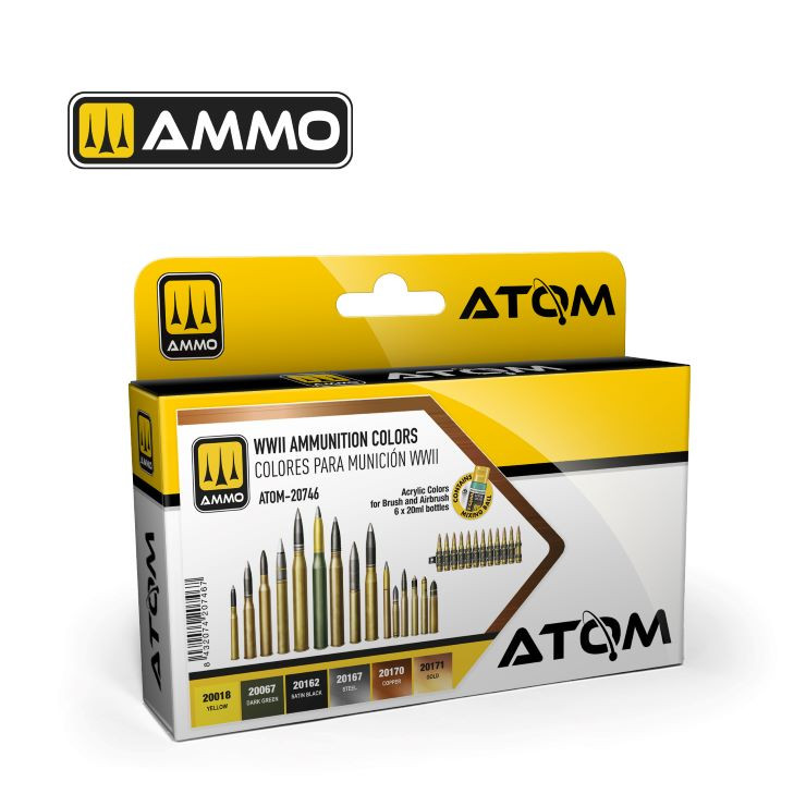 Atom: WWII Ammunition Acrylic Paint Set (6 Colors) 20ml Bottles