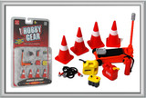 Roadside Accessories: Cones, Floor Jack, Jumper Cables, Gas/Oil Containers, Battery 1/24 Phoenix Toys