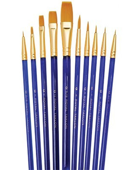 Assorted Acrylic Gold Taklon Brushes 10pc Value Pack Royal & Langnickel