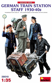 German Train Station Staff 1930-40s (4) & Cart w/Luggage 1/35 Miniart