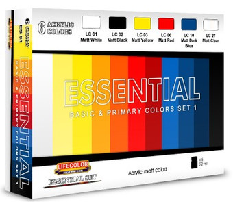 Essential Basic & Primary Colors Acrylic Set #1 (6 22ml Bottles) Lifecolor