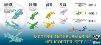 Modern Anti-Submarine Helicopter Set B: MH-60R, OH-58D, MQ-8C, RQ-8B (22) 1/700 AFV Club