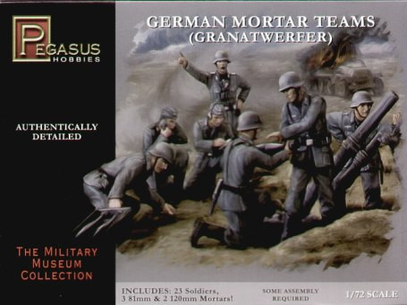 German Mortar Teams Set (23 Figures, 3 81mm & 2 120mm Mortars) (Plastic Kit) 1/72 Pegasus