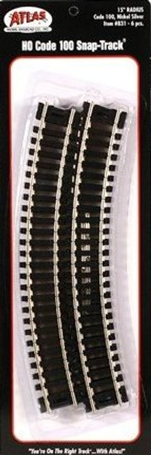 Code 100 Nickel Silver 15" Radius Snap-Track (6/Bx) HO Scale Atlas Trains