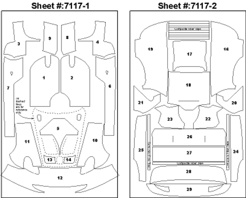 1997 Porsche 911 GT1 Template Comp. Fiber Decal Set 1/24 Scale Motorsport
