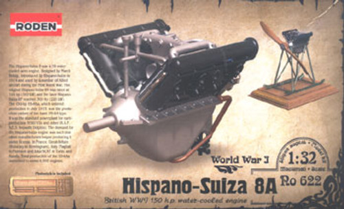 Hispano Suiza 8A British WWI 150hp Water-Cooled Engine 1/32 Roden