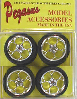 Swirl Star Chrome Rims w/Tires (4) 1/24-1/25 Pegasus
