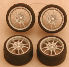 Silver M5's Rims w/Tires for Import Cars (4) 1/24-1/25 Pegasus