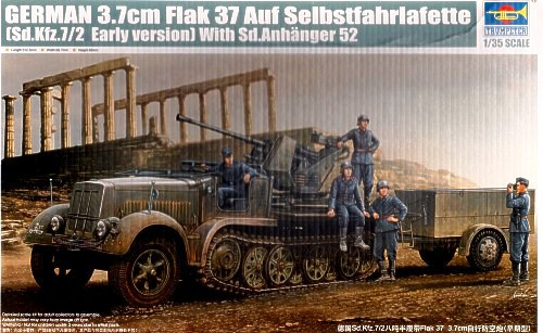 German Sd.Kfz.7/2 Half-track Early Version with 3.7cm Flak 37 Gun & Supply Trailer 1/35 Trumpeter