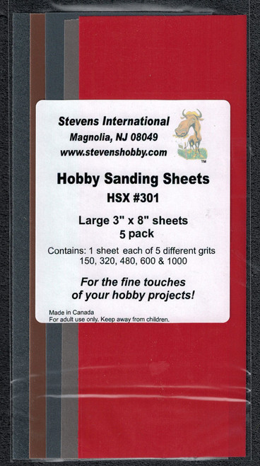 Assorted 3"x8" Hobby Sanding Sheets (5 diff grits/Bag)