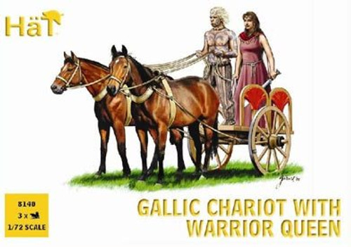 Gallic Chariot w/Warrior Queen (3 Chariots, 6 Horses & 9 Figures) 1/72 Hat