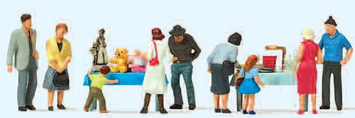 People at Flea Market (9) w/2 Tables of Merchandise HO Scale Preiser Models