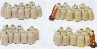 Sacks (60) w/2-Hand Carts (Kit) HO Scale Preiser Models