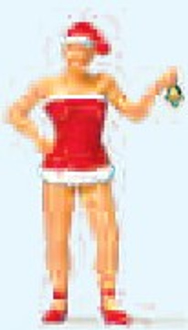 Female Ringing Bell Wearing Christmas Dress & Santa's Hat HO Preiser Models