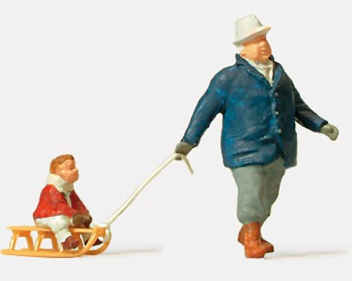 Man Pulling Child on Sled HO Preiser Models