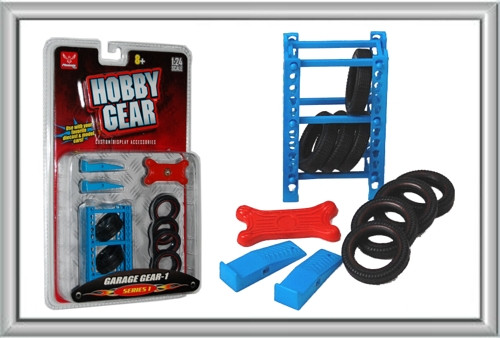 Garage Accessories: Tire Rack, Tires, Creeper, Ramps 1/24 Phoenix Toys