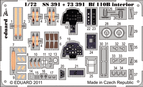 Bf 110B Detail Set for ARX (Painted Self Adhesive) 1/72 Eduard