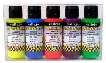 60ml Bottle Fluorescent Premium Paint Set (5 Colors) Vallejo