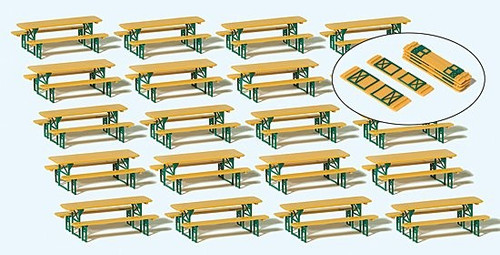Long Foldable Tables w/Benches (20 Sets) HO Scale Preiser Models
