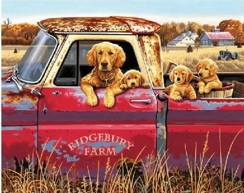 Golden Ride (Dogs in Pickup Truck) Paint by Number (20"x16") Dimensions Paint by Number