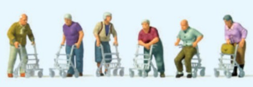 Elderly People w/Rolling Walkers (6) HO Scale Preiser Models