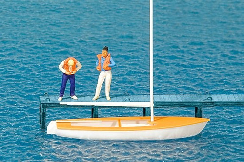 Sailboat w/2 Figures Standing Putting on Life Jackets HO Scale Preiser Models