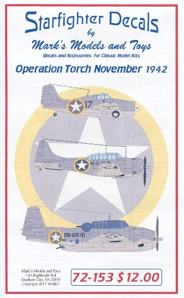 F4F-4, TBF-1, SBD-3, SOC Seagull, L-4A Operation Torch Nov 1942 1/72 Starfighter Decals