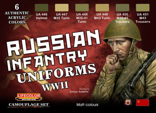 Russian WWII Infantry Uniforms Acrylic Set (6 22ml Bottles) Lifecolor